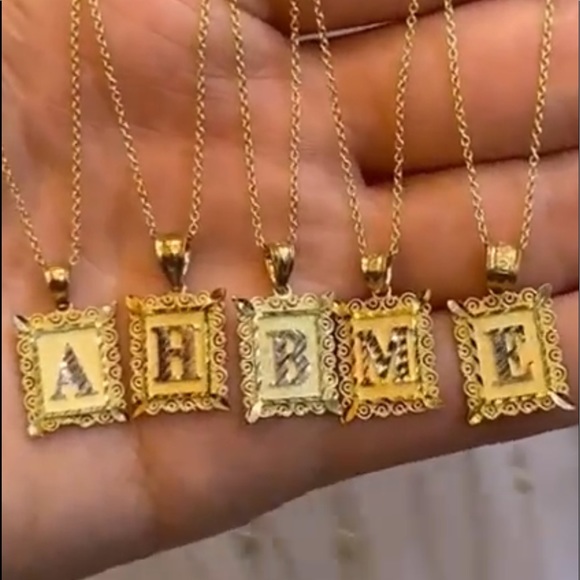 14K Gold Solid Fancy Frame initial Pendant initial M pendant